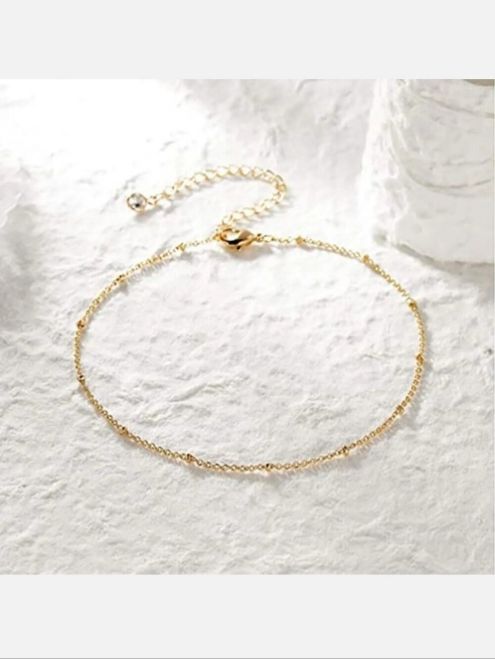 Dainty Gold Satalight Chain Beaded Adjustable Ankle Bracelet Anklet Tiny Beads - Picture 2 of 11